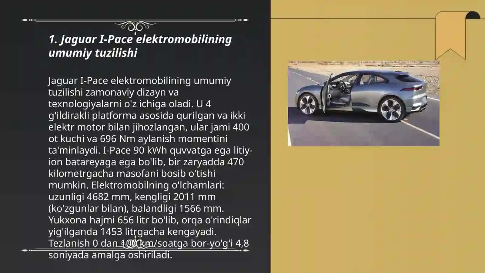 Jaguar I-pace elektromobili tuzilishi va texnik xususiyatlari 3