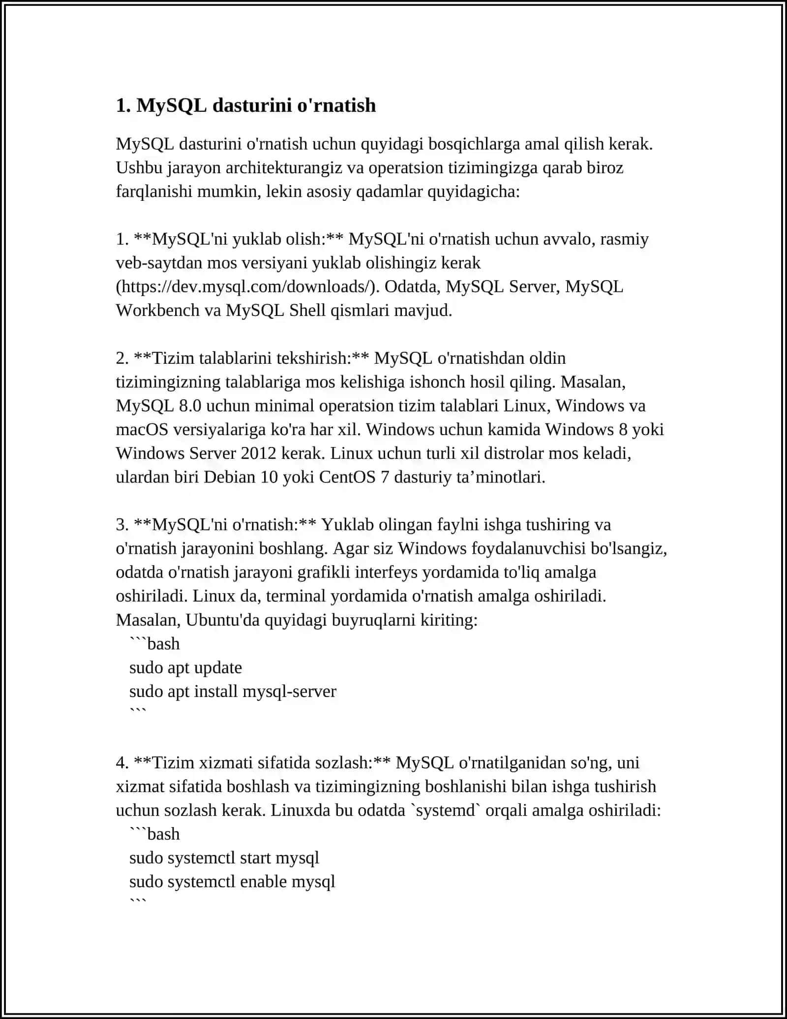 MALUMOTLAR BAZASI DASTURINI O'RNATISH (MYSQL, SERVER) 3