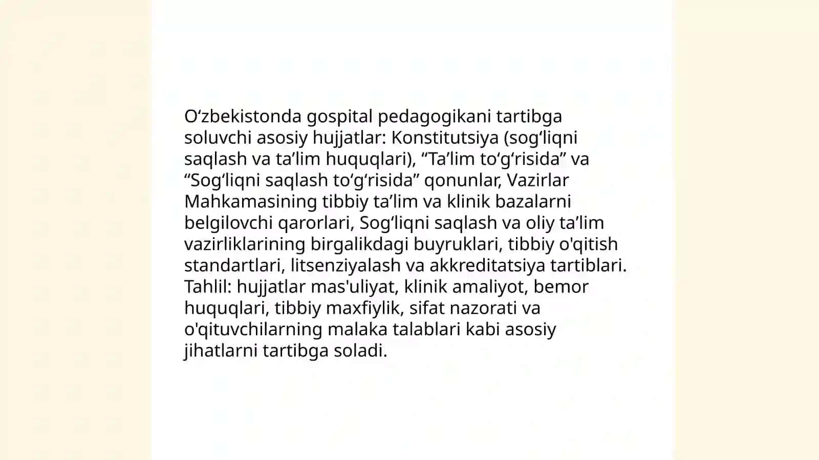Gospital pedagogikaning me'yoriy huquqiy bazasini tahlil qilish 3