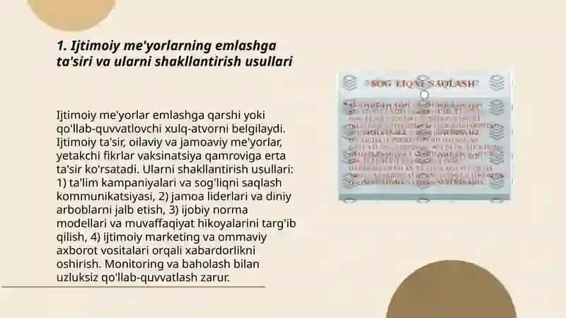 Ijtimoiy me'yorlarning emlashga ta'siri va ularni shakllantirish usullari 3