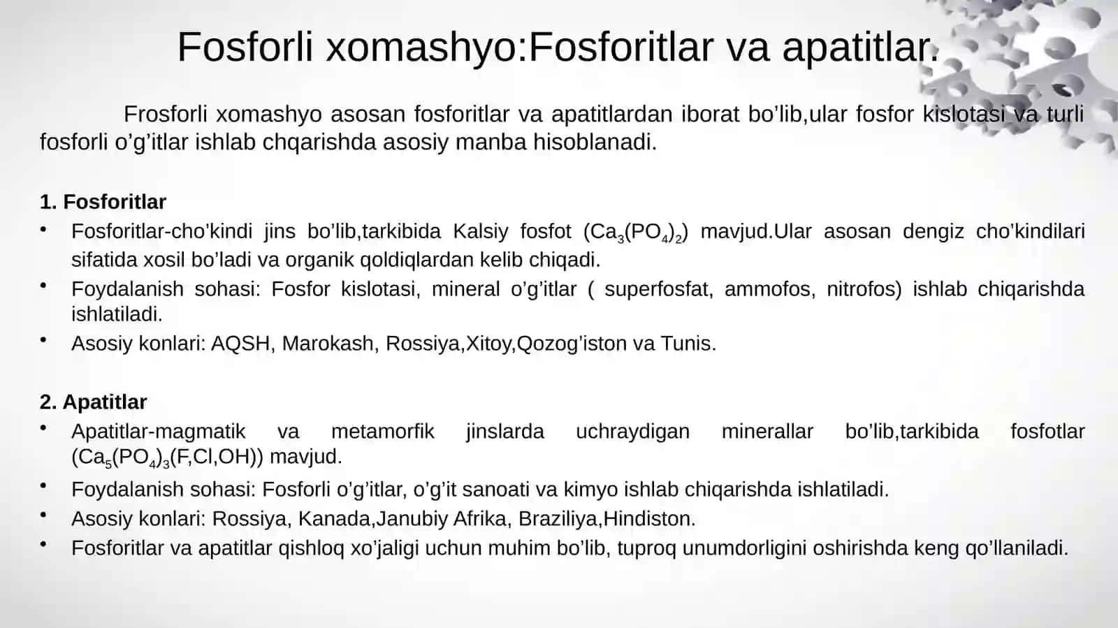 Fosforli mineral o’g’itlar ishlab chiqarish texnologiyasi 3
