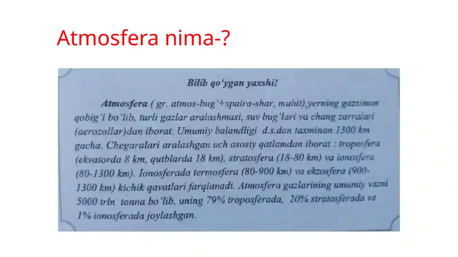 Atmosferaning xususiyati va ekologik muammolari 3