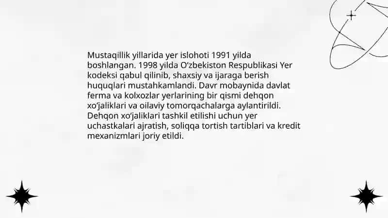 Mustaqillik yillarida qishloq xoʻjaligi va sanoat sohasidagi oʻzgarishlar 3