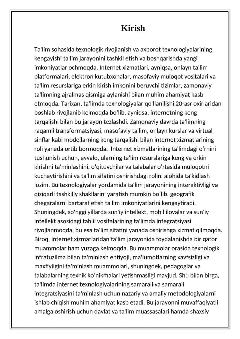 Internet Xizmatlaridan Foydalanishning Ta'lim Jarayonini Tashkil Etishda Rolini O'rganish 3