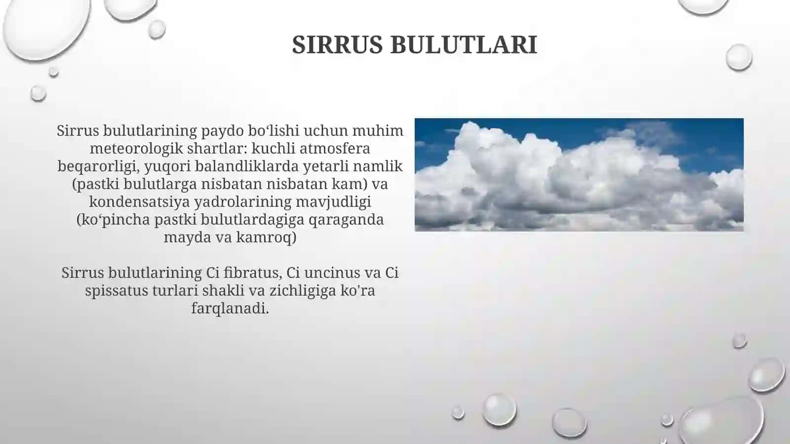 Bulutlar hosil boʻlishining fizik-meteorologik sharoitlari, ularning tasnifi 3