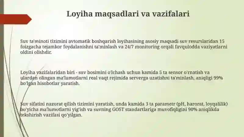 Suv taminoti tizimini avtomatik boshqarish loyihasini ishlab chiqish 3