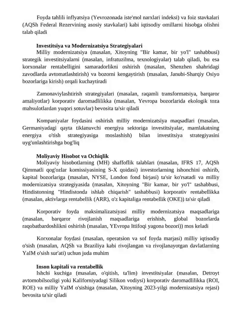 Mamlakatni modernizatsiyalash sharoitida korxona foydasi va uni maksimallashtirish yoʻllari 3