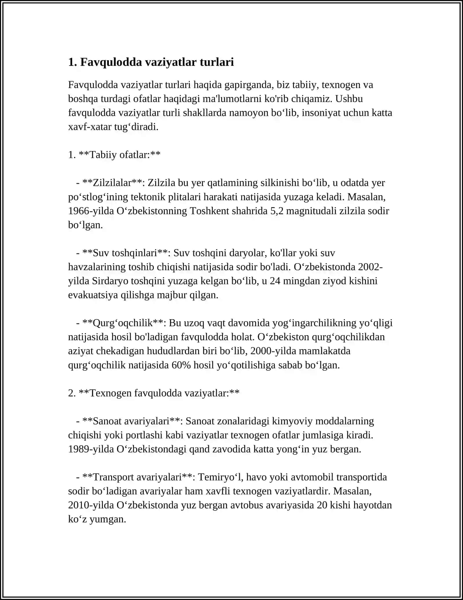 AXOLI VA XUDUDLARNI FAVQULOTDA VAZIYATLARDAN HIMOYA QILISH 3