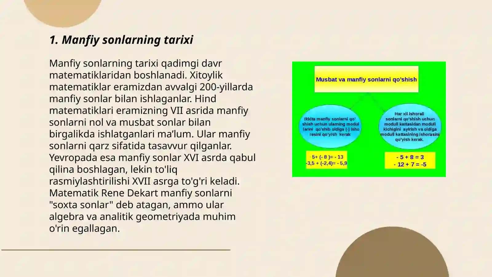 Bólinish alomatlari. Manfiy son va kasr tushunchasiningvujudga kelishi 3