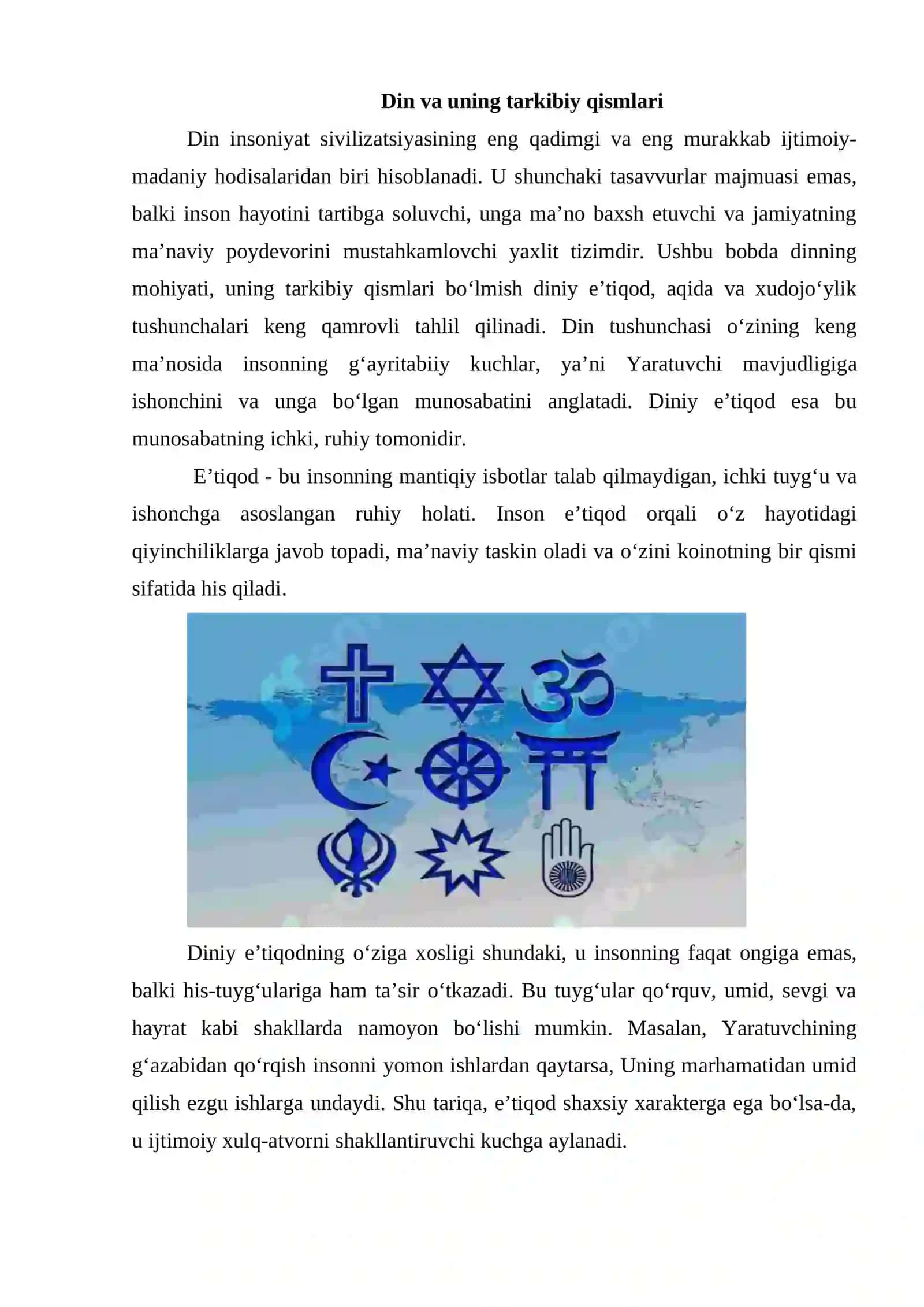 Din, dinshunoslik, din falsafasi, teologiya, teosofiya, xudojoʻylik, diniy eʼtiqod, aqida, ilohiyot tushunchalarining mohiyati 3