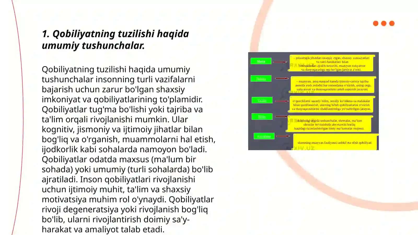 Qobiliyatning tuzilishi.Qobiliyat ierarxiyasi va rivojlanishi haqida mushohadalar. Xorij psixolog olimlarining psixologik qarashlari 3