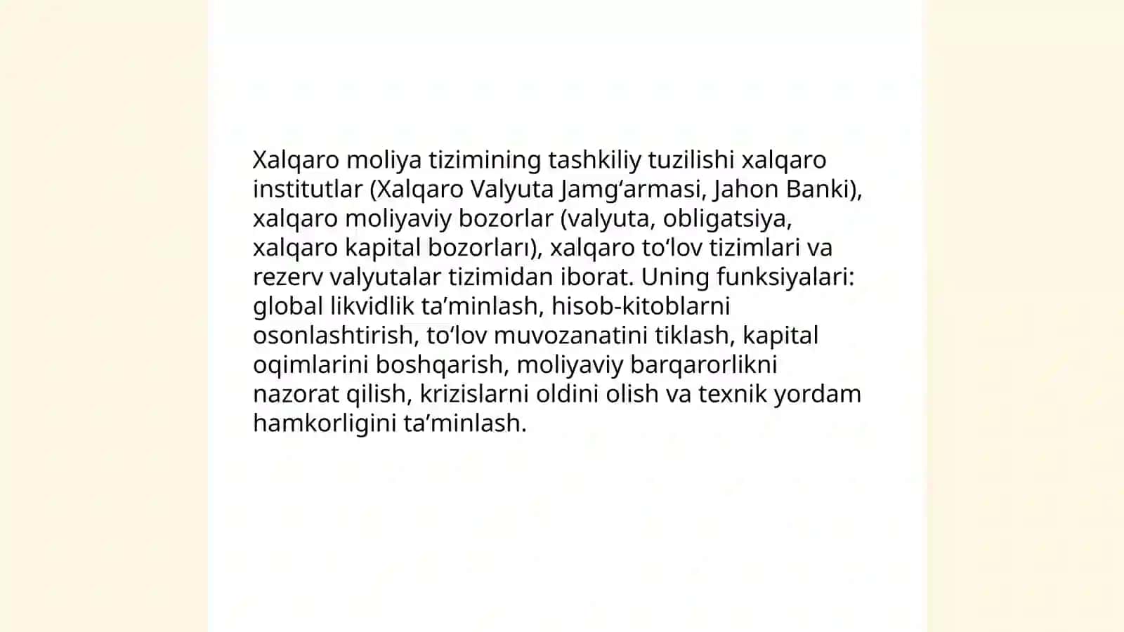 Xalqaro moliya tizimi va uning asosiy tarkibiy qismlari(bozorlar, vositalar) 3