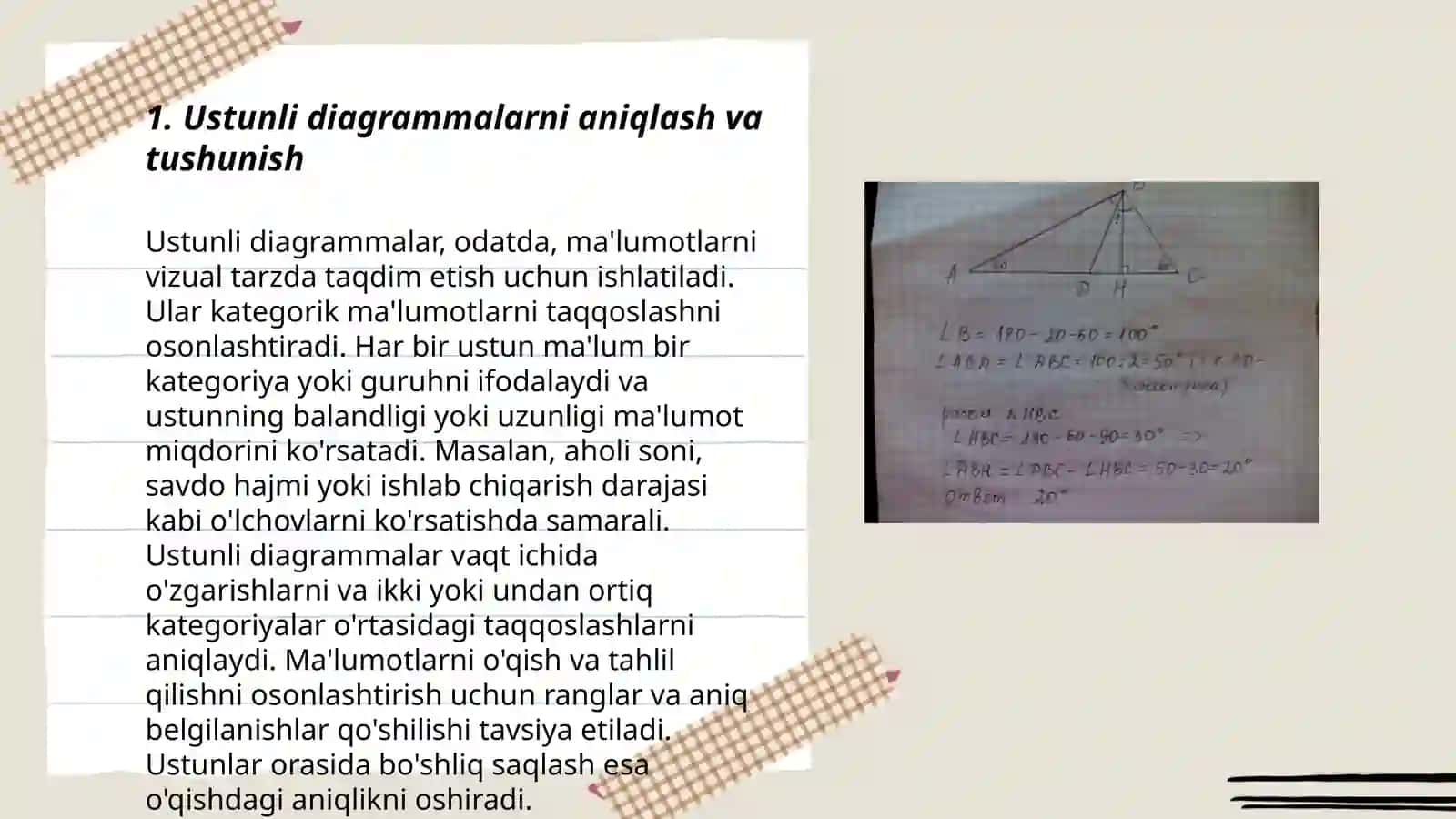 Ustunli, chiziqli va doiravayiy diagrammalar 3