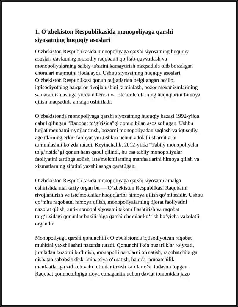 OʻZBEKISTON RESPUBLIKASI MONOPOLIYAGA QARSHI SIYOSAT 3