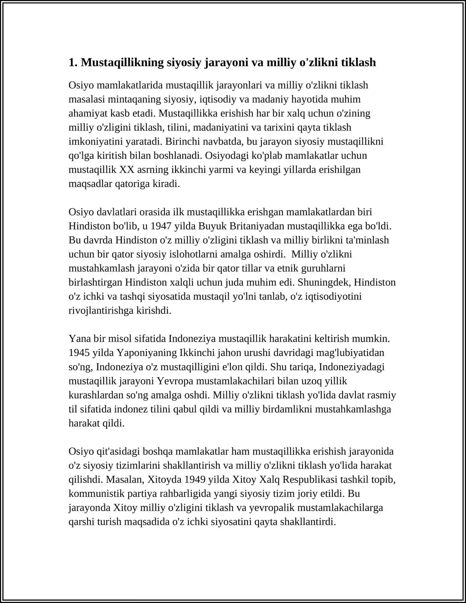 OSIYO MAMLAKATLARIDA MUSTAQILLIK VA TARAQQIYOT MUAMMOLAR 3