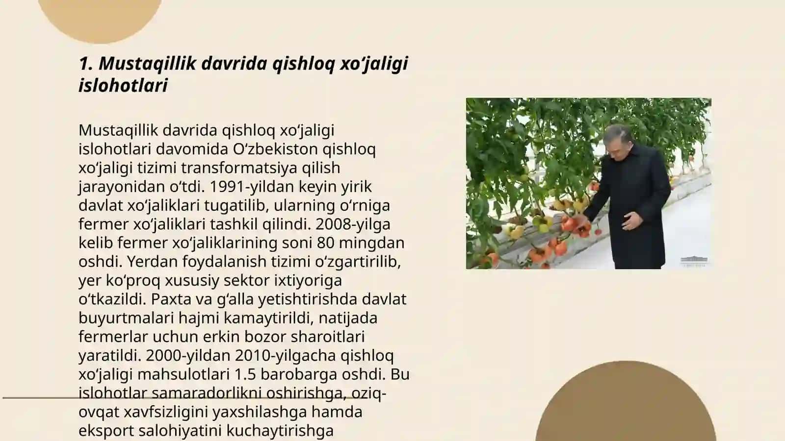Mustaqillik yillarida qishloq xoʻjaligi va sanoat sohasidagi oʻzgarishlar 3