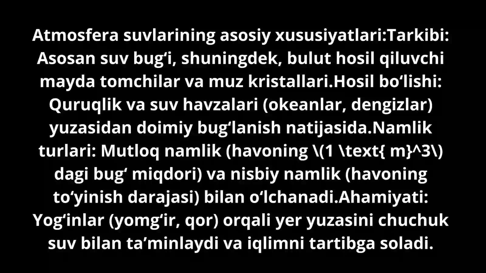 Atmosferadagi suvlar. Nisbiy va mutloq namlik 3