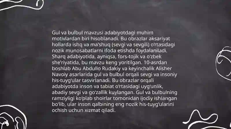 Gul va bulbulobrazlari aks etgan baytlar tahlili 3