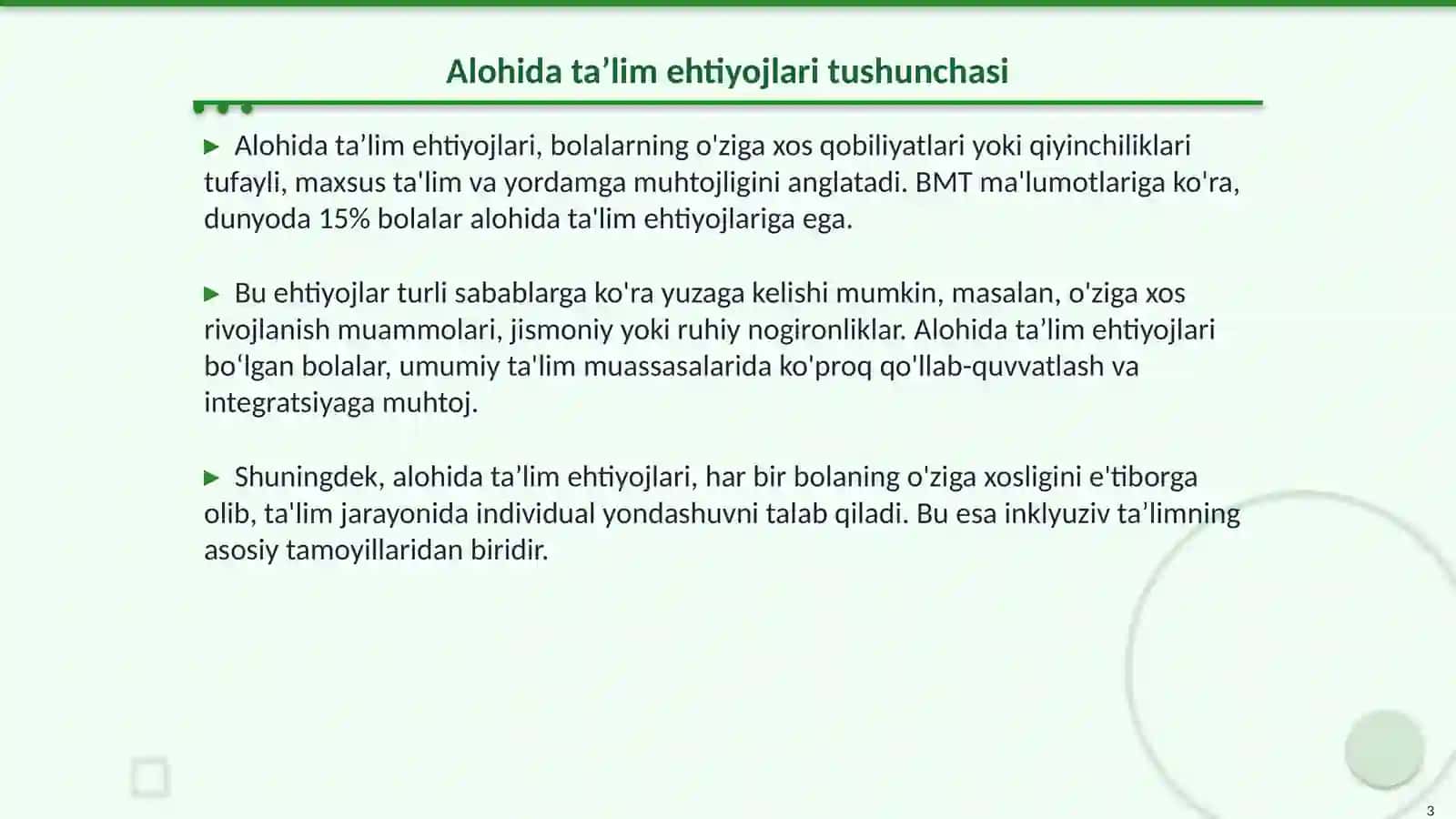 Alohida taʼlim ehtiyojlari bo‘lgan bolalarni inklyuziv taʼlim va tarbiyalash konsepsiyasi 3