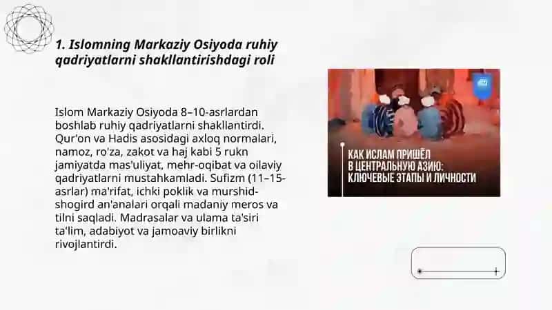 Islomning Markaziy Osiyoda ruhiy qadriyatlarni shakllantirishdagi roli 3