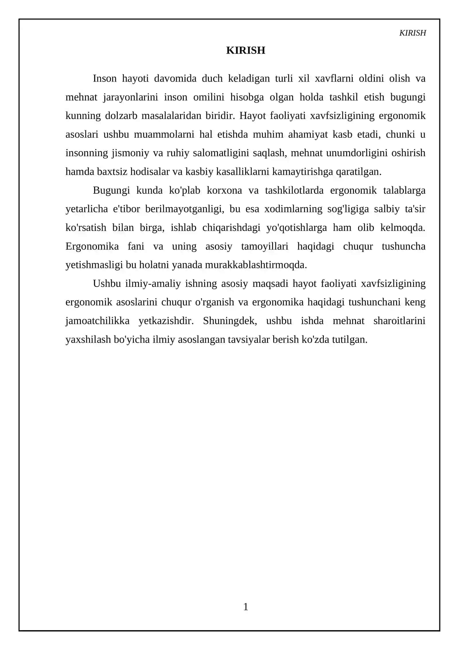 Hayot faoliyati xavfsizligining ergonomik asoslari. Ergonomika haqida tushuncha 3
