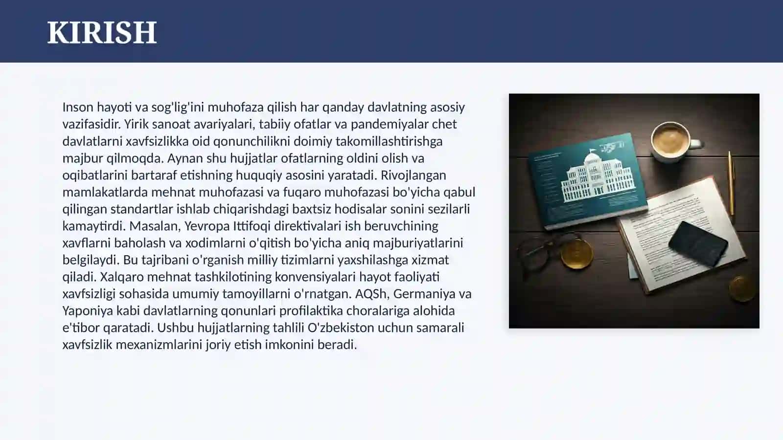HAYOT FAOLIYATI XAVFSIZLIGINI TA'MINLASHGA OID CHET DAVLATLARDA QABUL QILINGAN QONUNLAR VA MEYORIY XUJJATLAR 3