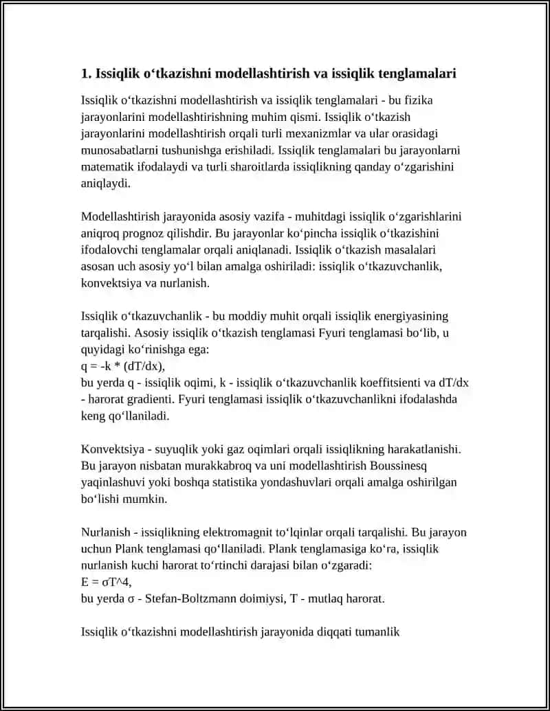 Issiqlik o‘tkazishni modellashtirish va issiqlik tenglamalari 3