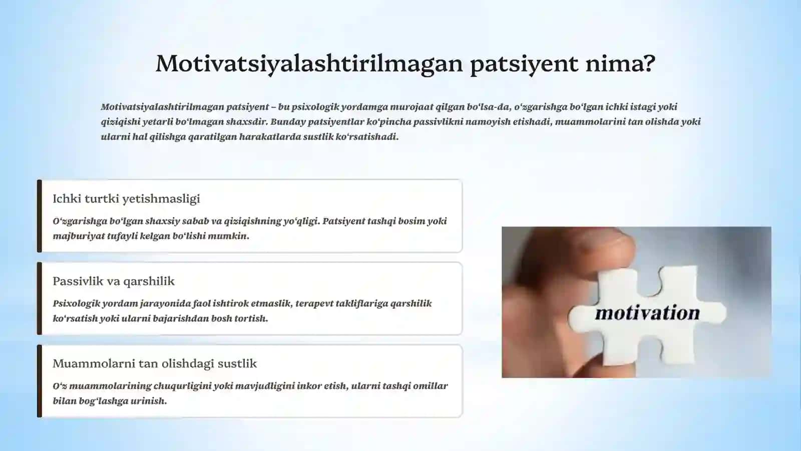 “MOTIVATSIYALASHMAGAN” PATSIYENTLAR KONSULTATSIYASI 3