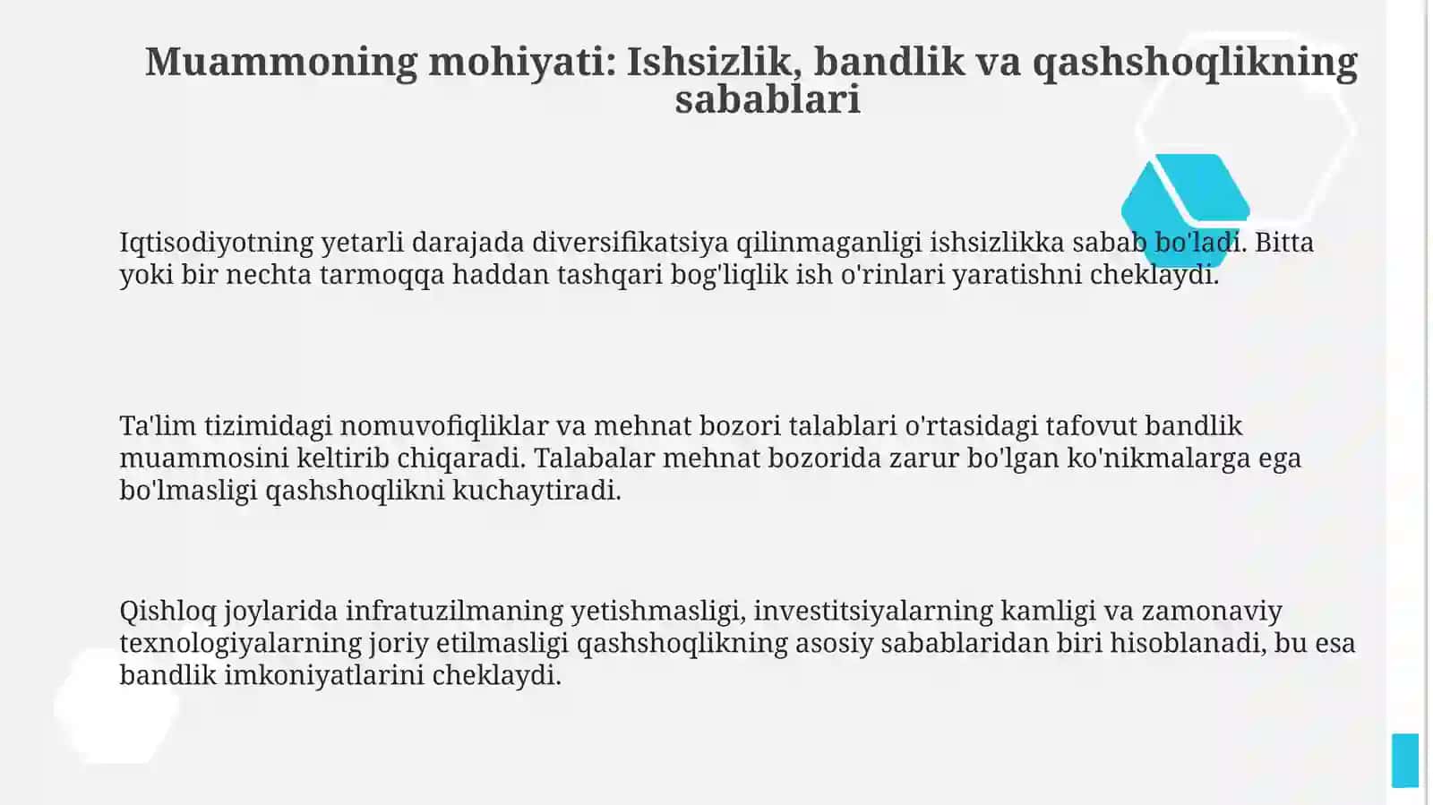 O‘zbekistonda ishsizlik va bandlik hamda kambagʻallik masalalarining yechimi haqida 3