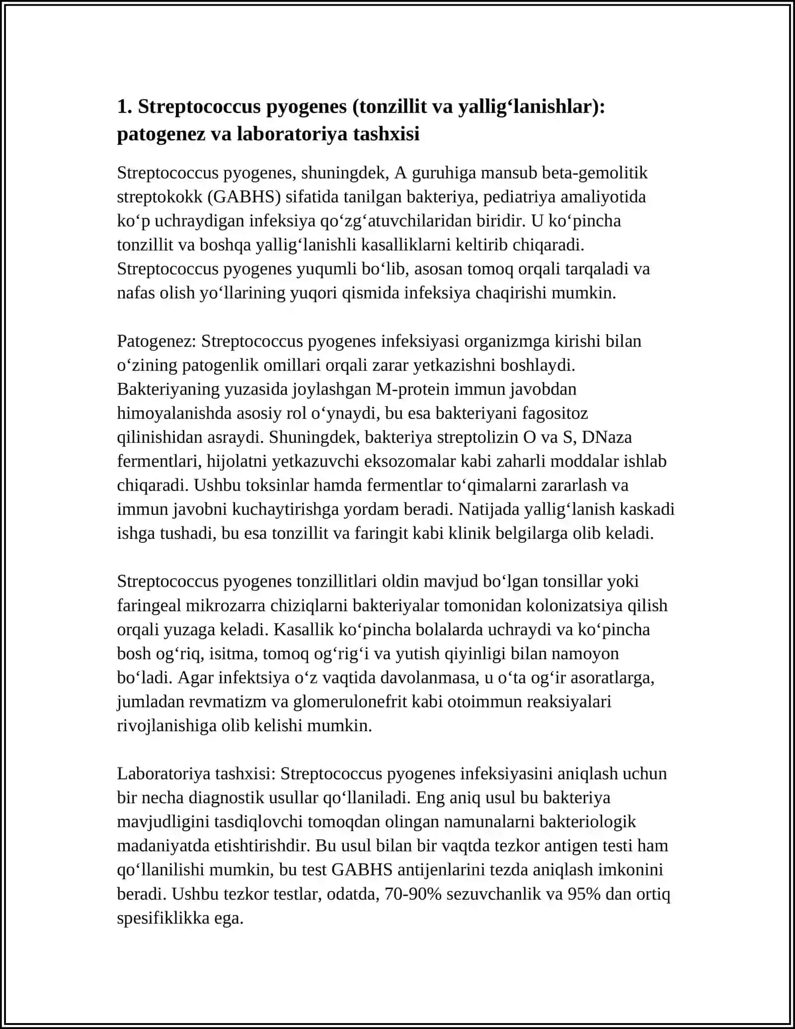 PEDIATRIYA AMALIYOTIDA KOʻP UCHRAYDIGAN INFEKSIYALAR QOʻZGʻATUVCHILARI,PATOGENEZ,LABORATORIYA TASHXISI 3