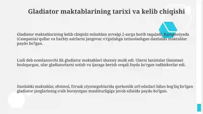 Gladiator maktablarining tashkil etilishi 3