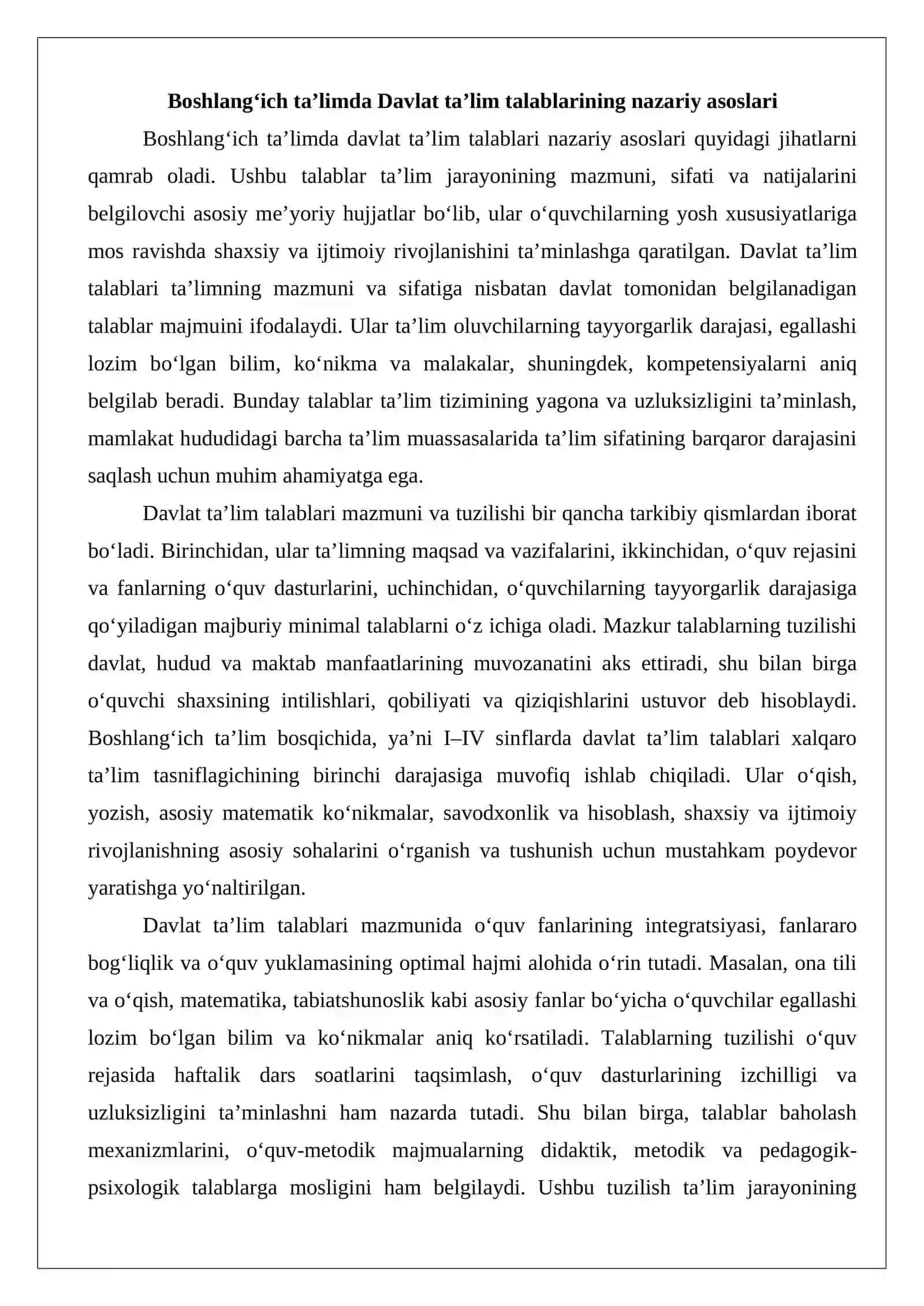 Eshitishida nuqsoni bo‘lgan bolalar maktabining boshlang‘ich sinflari uchun Davlat ta’lim talablari va umumta’lim maktablari boshlang‘ich sinflari uchun Davlat ta’lim talablarini qiyosiy o‘rganish 3