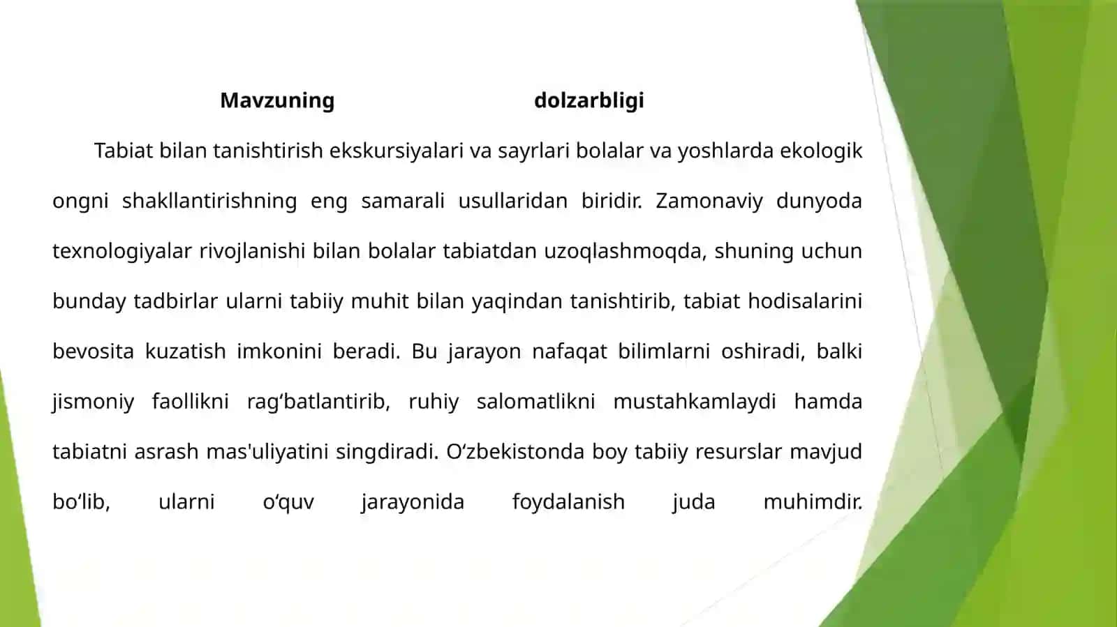 Tabiat bilan tanishtirish ekskursiya va sayrlarni tashkil etish 3