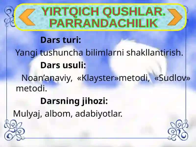 YIRTQICH QUSHLAR.  PARRANDACHILIK 3