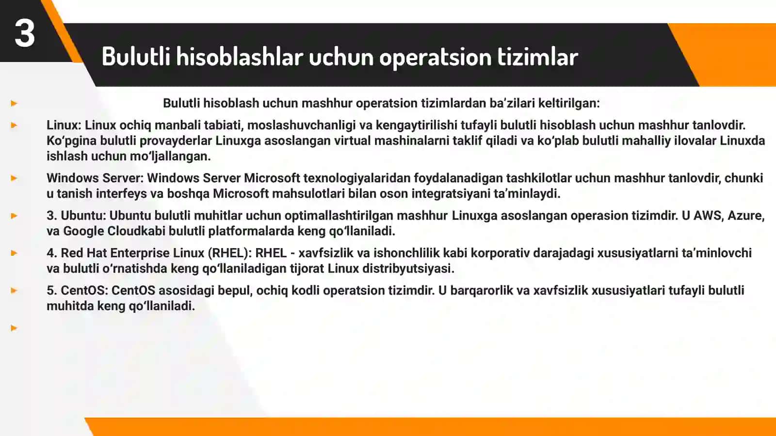 Bulutli hisoblashlar uchun operatsion tizimlar 3