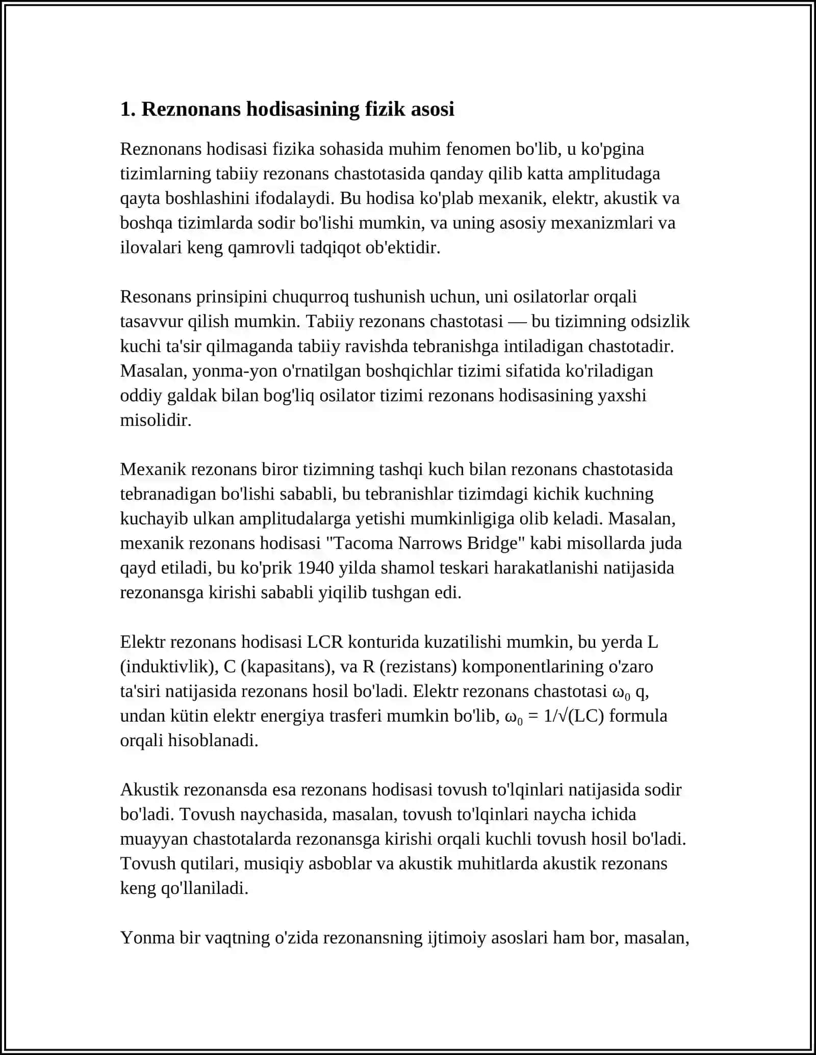OʻZGARUVCHAN TOʻK ZANJIRDAGI REZONANS HODISASI 3