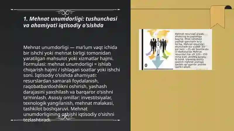 Mehnat unumdorligi iqtisodiy oʻsish omili sifatida 3