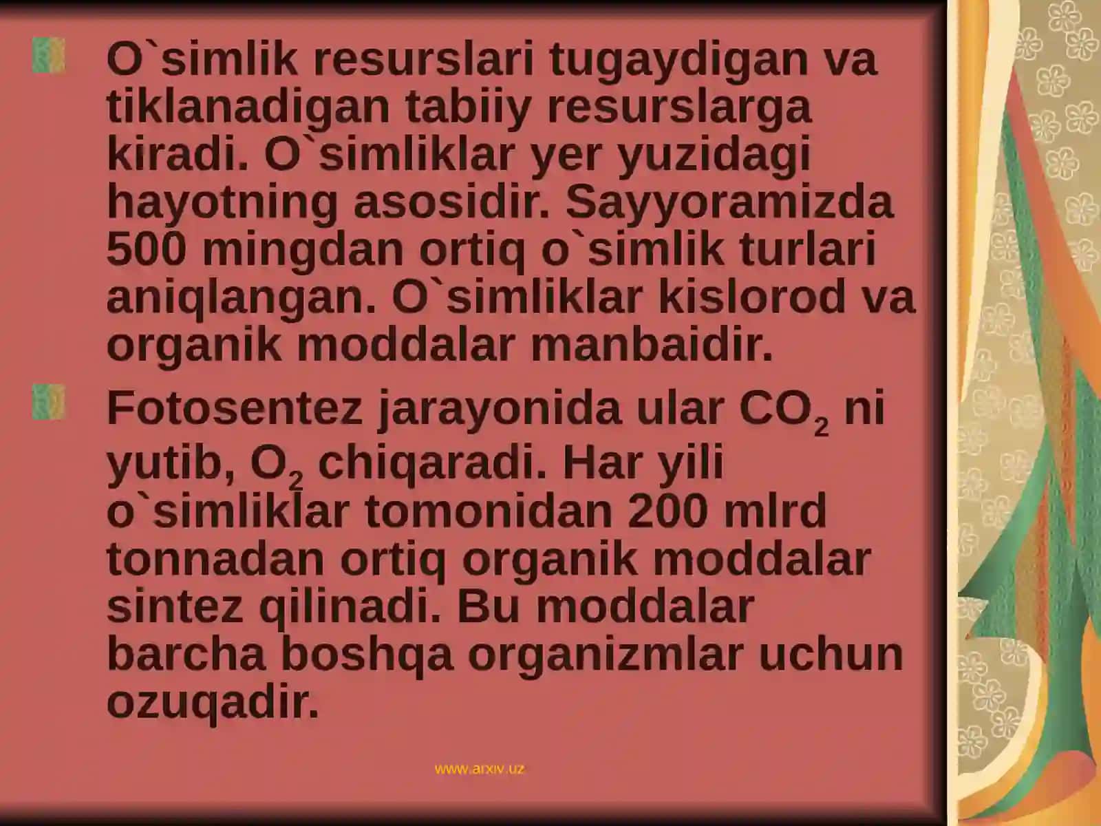 O`simliklar dunyosining ekologik fuksiyasi 3