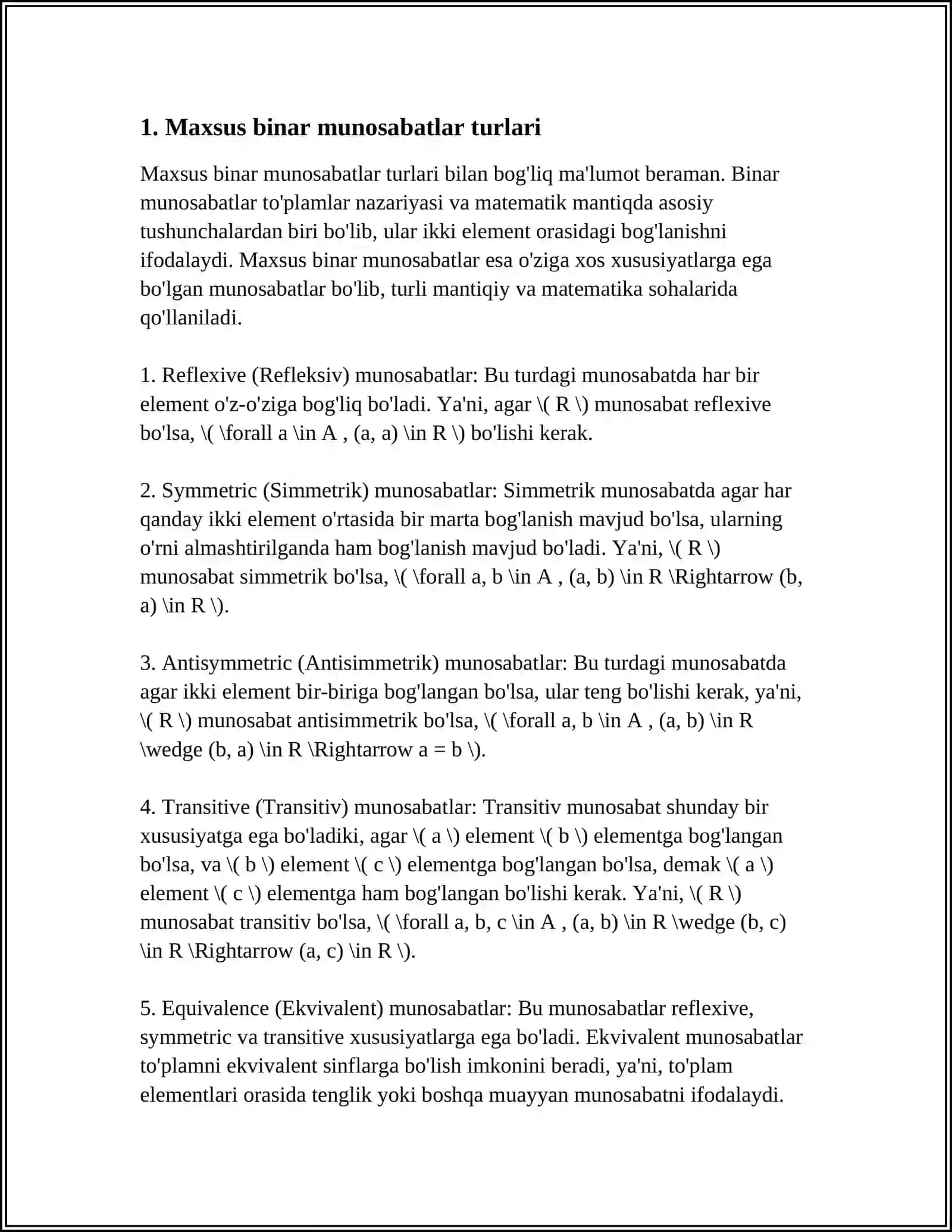 MAXSUS BINAR MUNOSABATLAR SONI 3