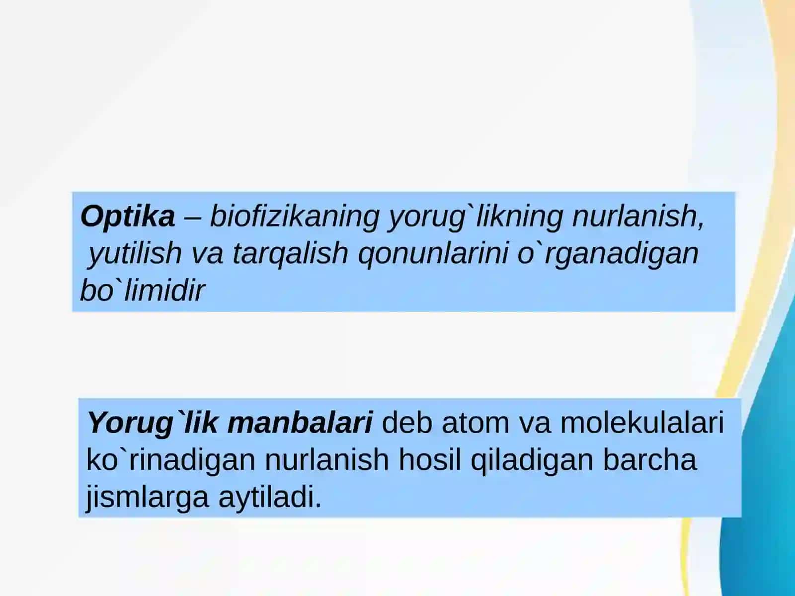 OPTIKA. YORUG’LIKNING XOSSALARI. KO’ZNING OPTIK SISTEMASI 3