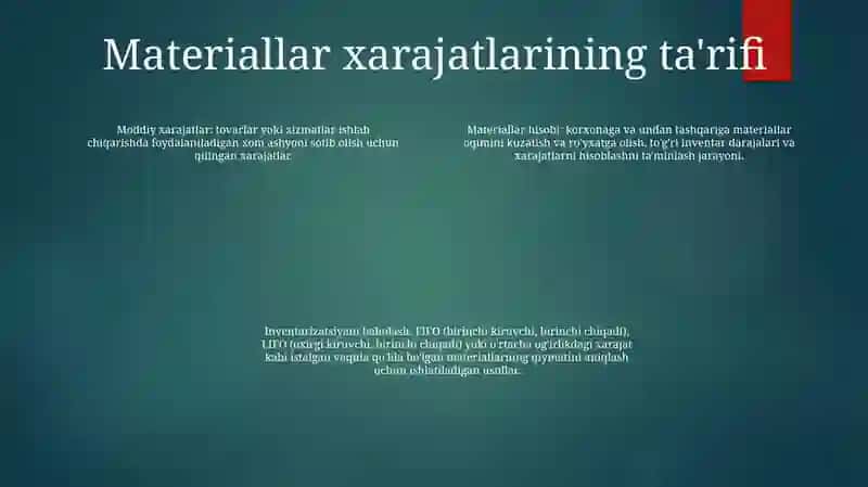 Material Xarajatlarining Hisobi 3