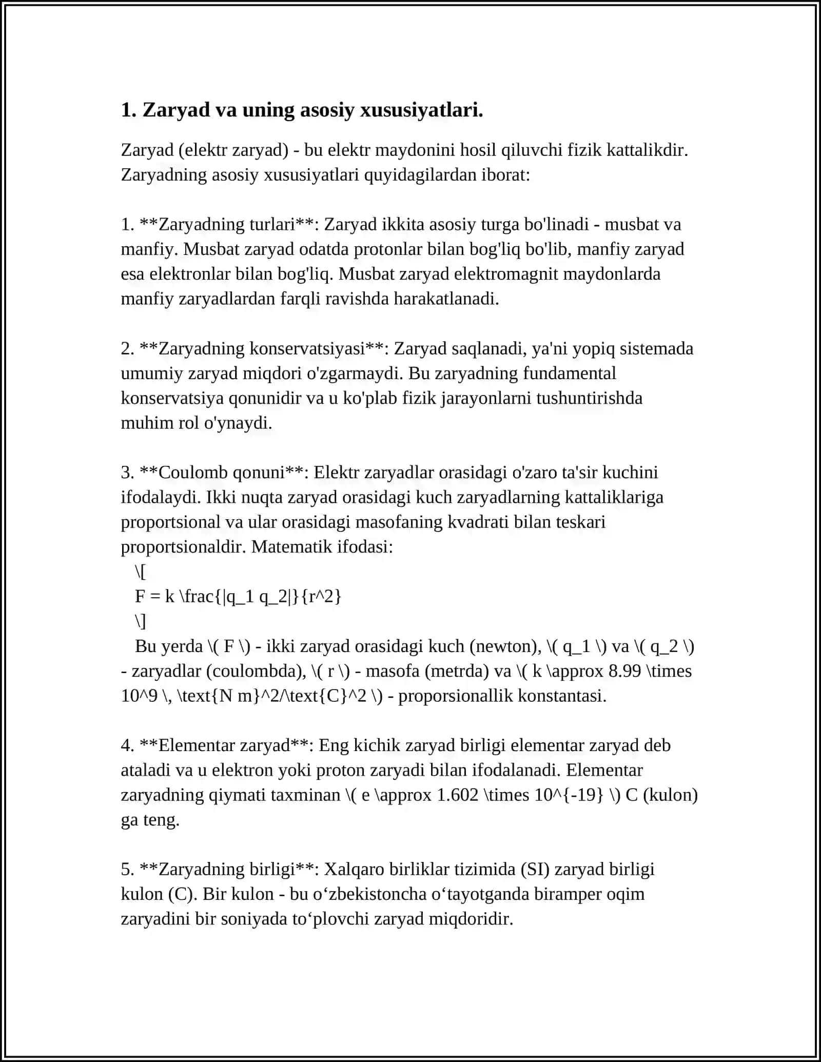 ELEKTROSTATIKANING UMUMIY MASALASI. PUASSON VA LAPLAS TENGLAMALARI. IRNSHOU TEOREMASI 3
