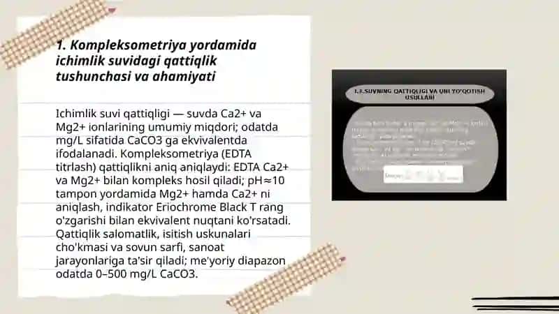 Kompleksometriya yordamida ichimlik suvidagi qattiqlikni Ca 2+ va Mg 2+ miqdorini aniqlash 3