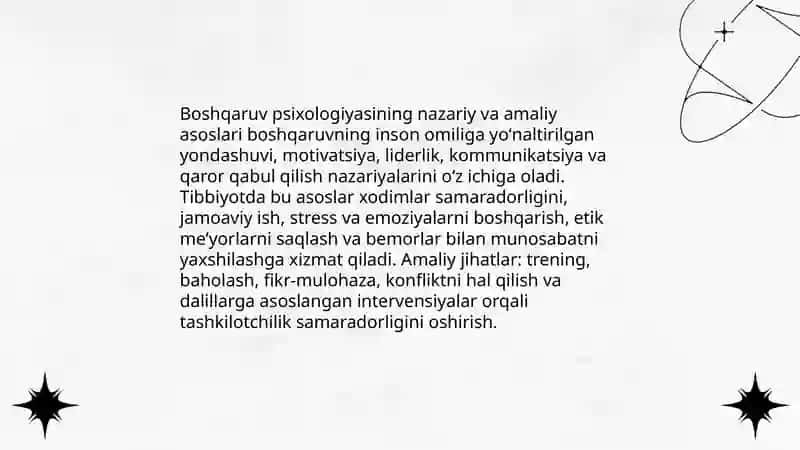Boshqaruv psixologiyasi. Tibbiyotda boshqarish usullari 3