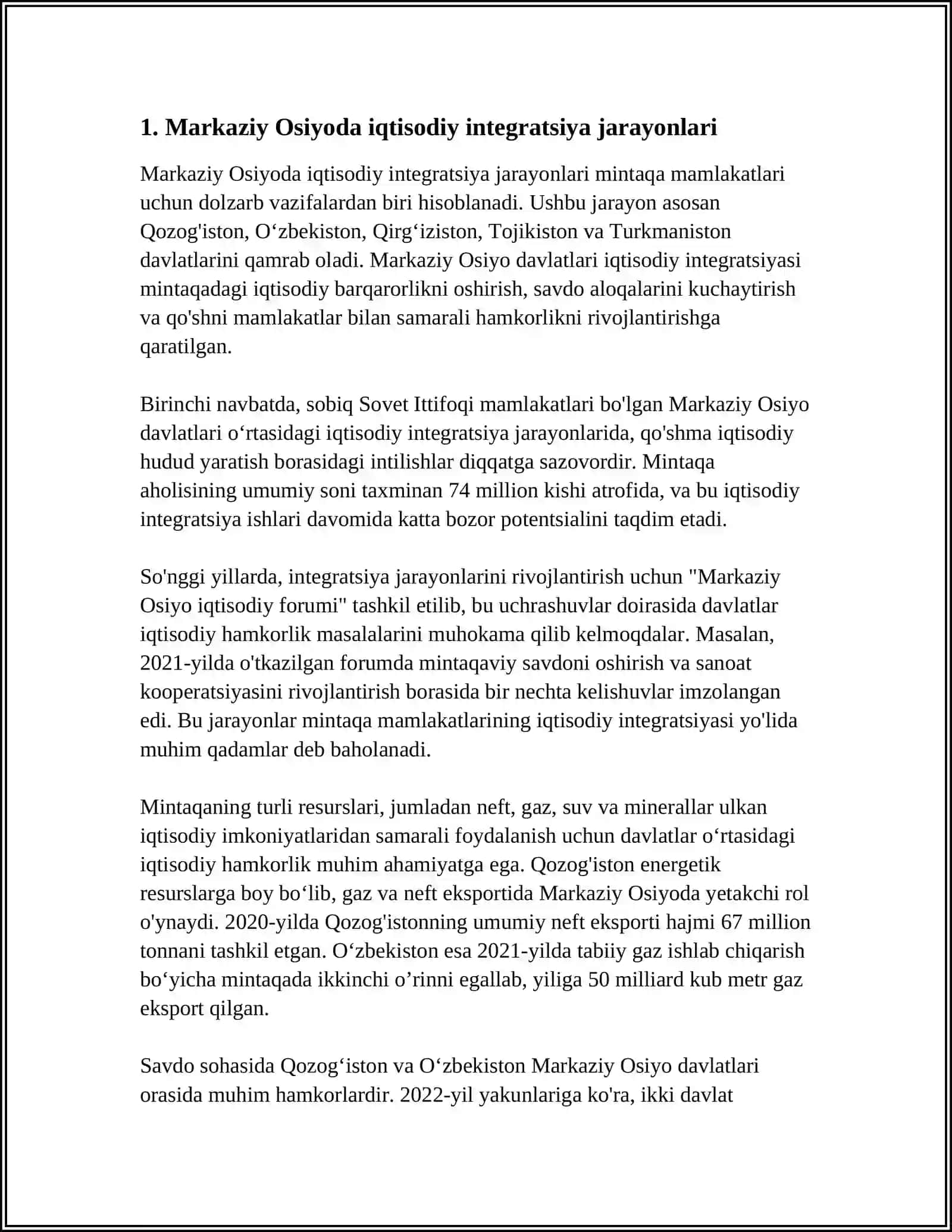 MARKAZIY OSIYO MAMLAKATLARI IQTISODIYOTINING INTEGRATSIYALASHISH ISTIQBOLLARI 3
