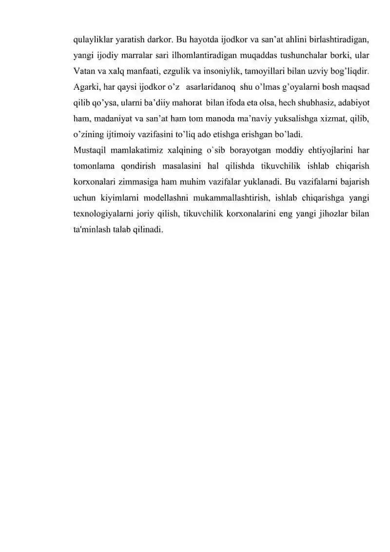 Ayollar ko'ylagini oqim usulida ishlab chiqarishni loyihalash va uni takomillashtirish 3