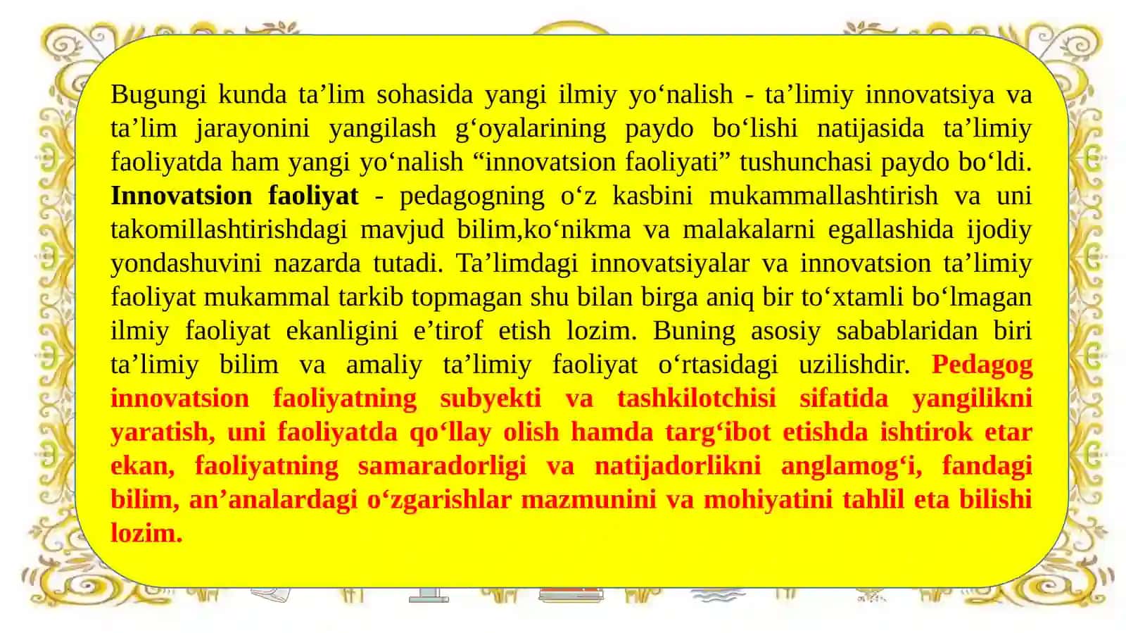 TA’LIM-TARBIYA JARAYONIDA QO‘LLANILADIGAN PEDAGOGIK INNOVATSIYA VA O‘QITUVCHINING PEDAGOGIK KVALIMETRIK FAOLIYATINI YAXLIT O‘RGANISH 3