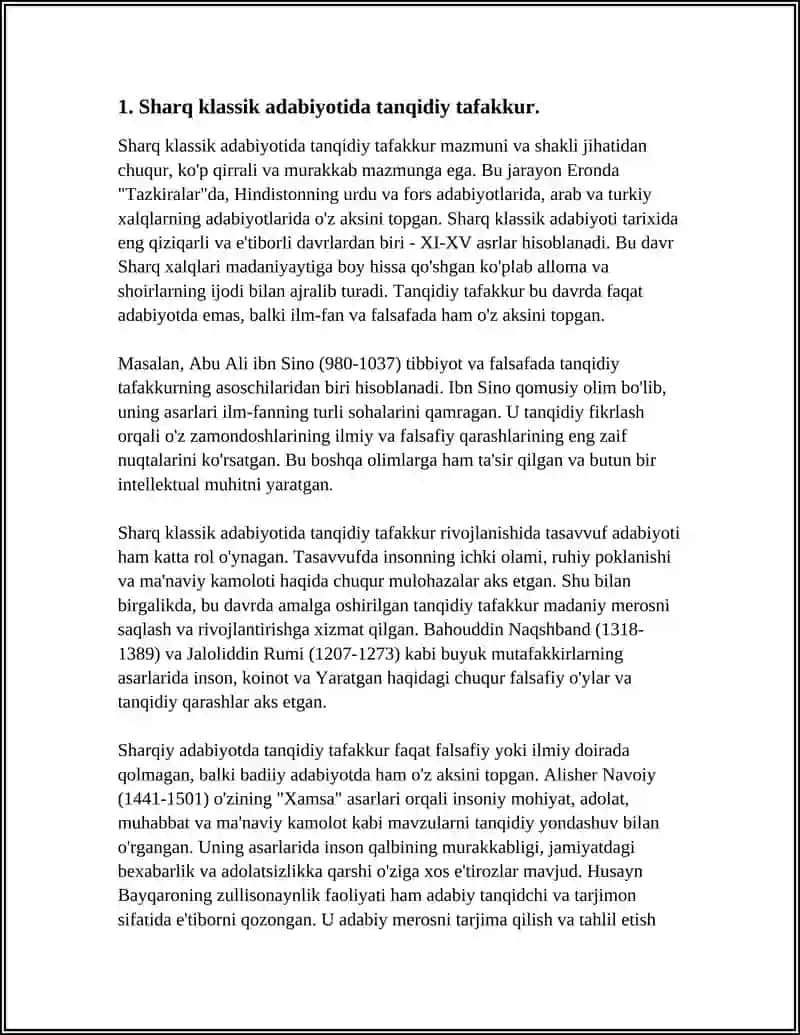 SHARQ KLASSIK ADABIYOTIDA ADABIY-TANQIDIY FIKRLAR TARAQQIYOTI 3