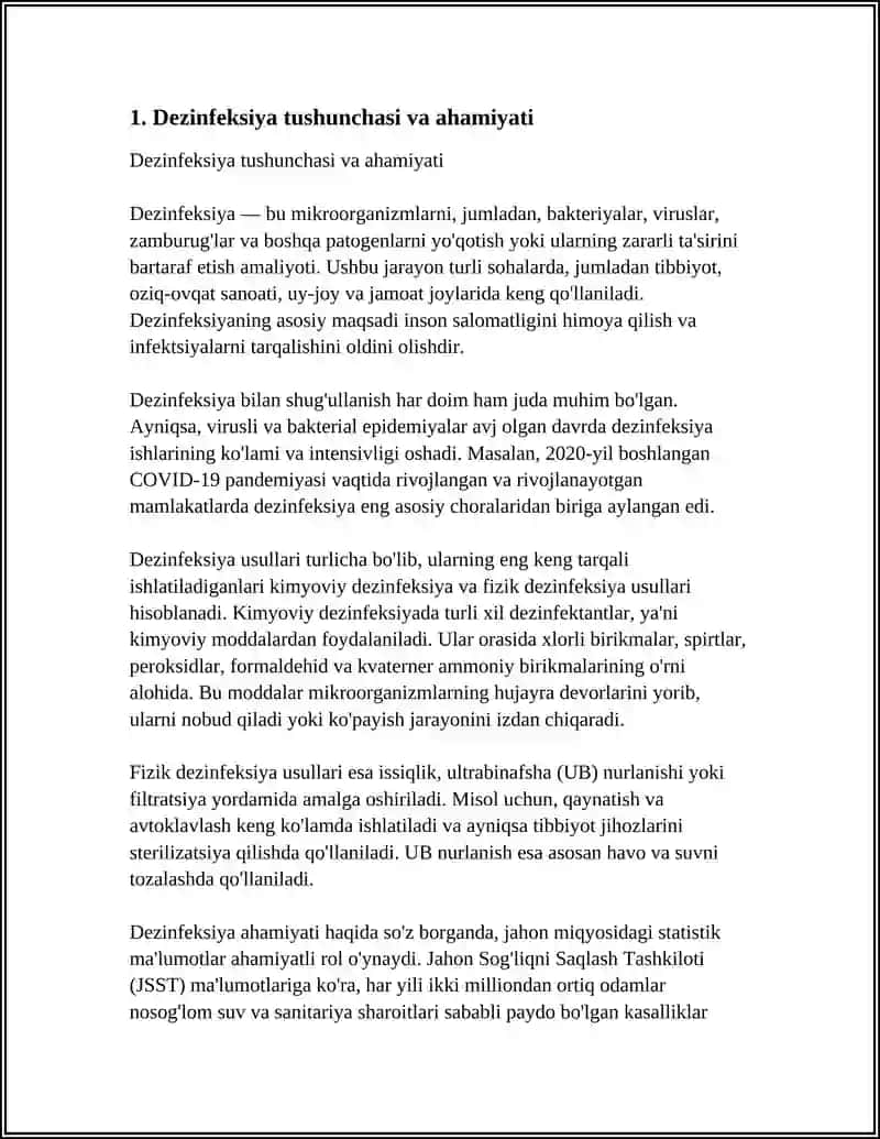 REFERAT Mavzu: DEZINFEKSIYA TASNIFI, DEZINFEKSIYA TURLARI, ASBOB-ANJOMLAR DEZINFEKSIYASI 3