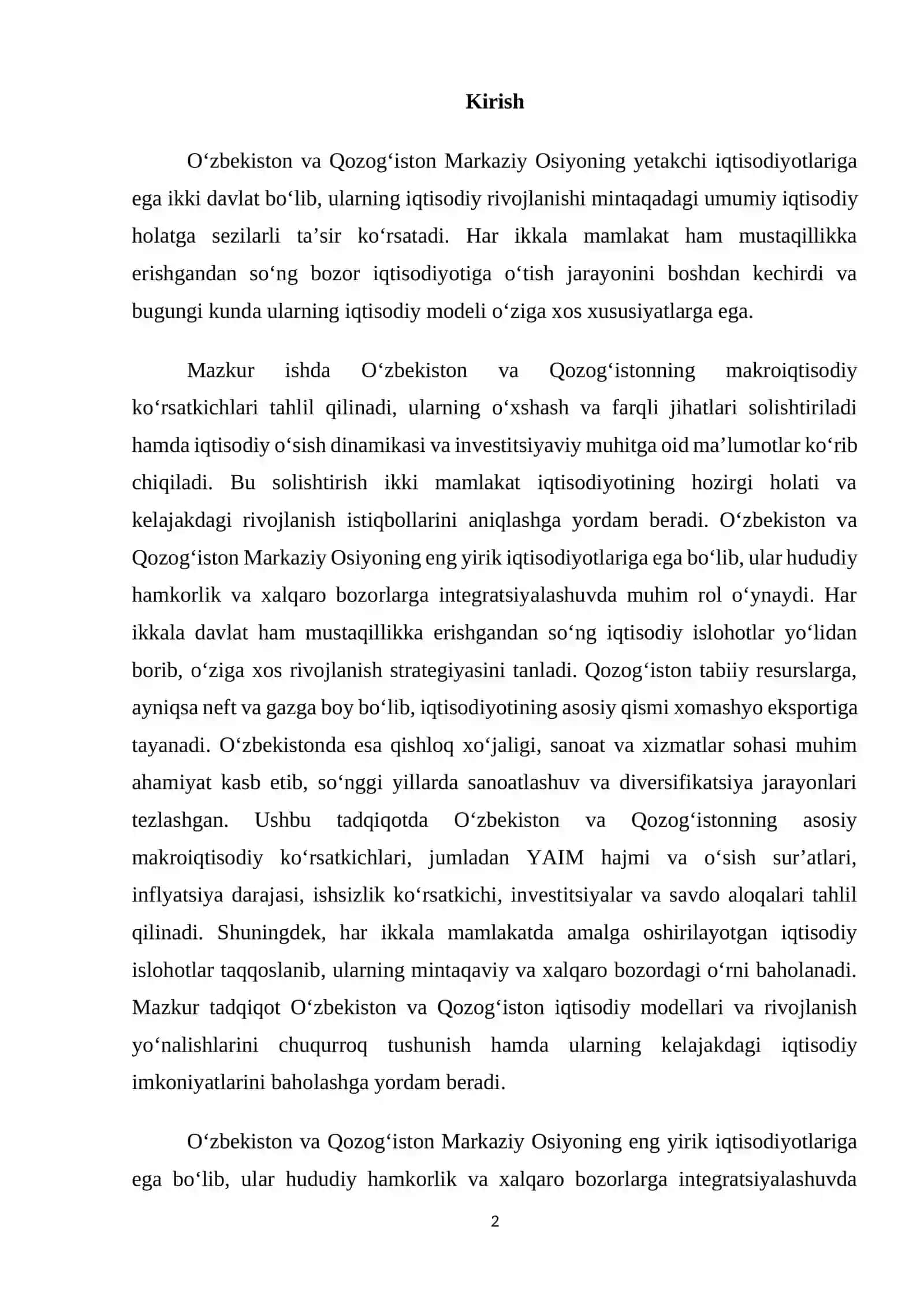 O'zbekiston va Qozog'iston makroiqtisodiy ko'rsatkichlarini solishtirish 3